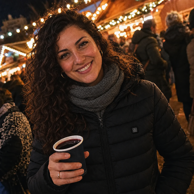 Amandine F. mit der beheizbaren Winterjacke