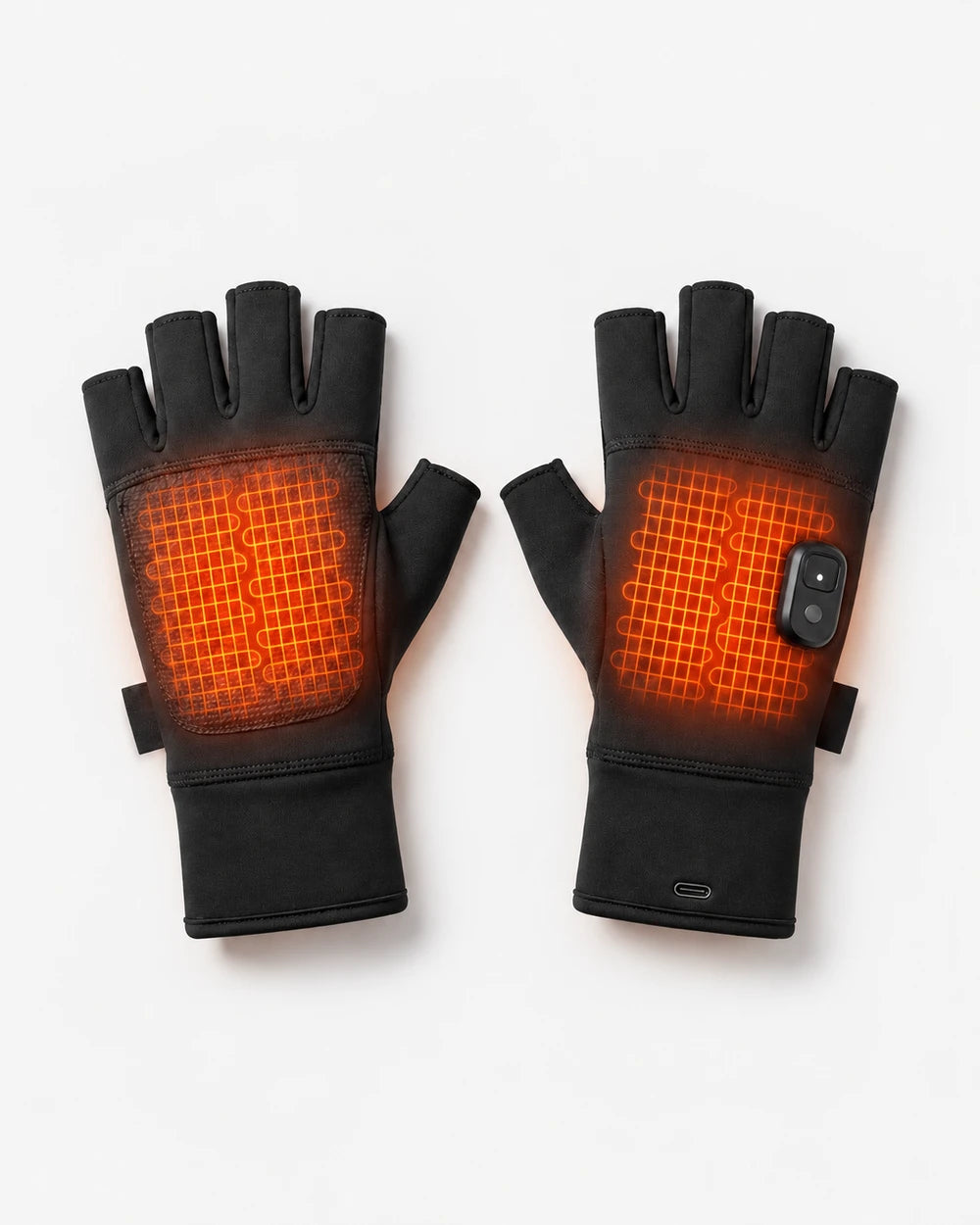 Beheizbare fingerlose Handschuhe von PyreFit in Schwarz, ein Paar in der Produktansicht