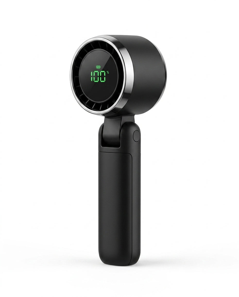 Handventilator mit Turbo und Digitalanzeige – faltbar und per USB-C aufladbar – Produktbild 1