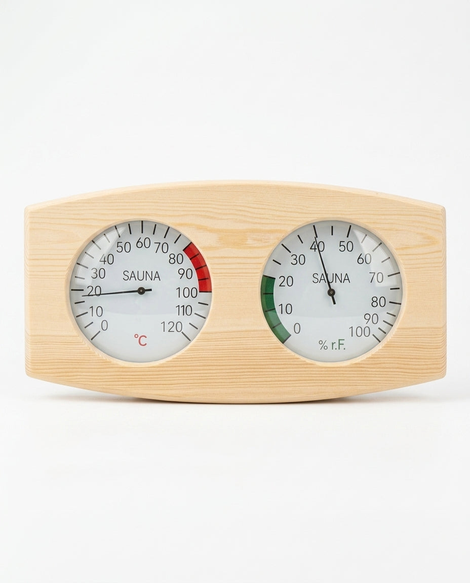 Sauna-Thermometer und Hygrometer aus Holz – Hitze und Feuchte auf einen Blick – Produktbild 1