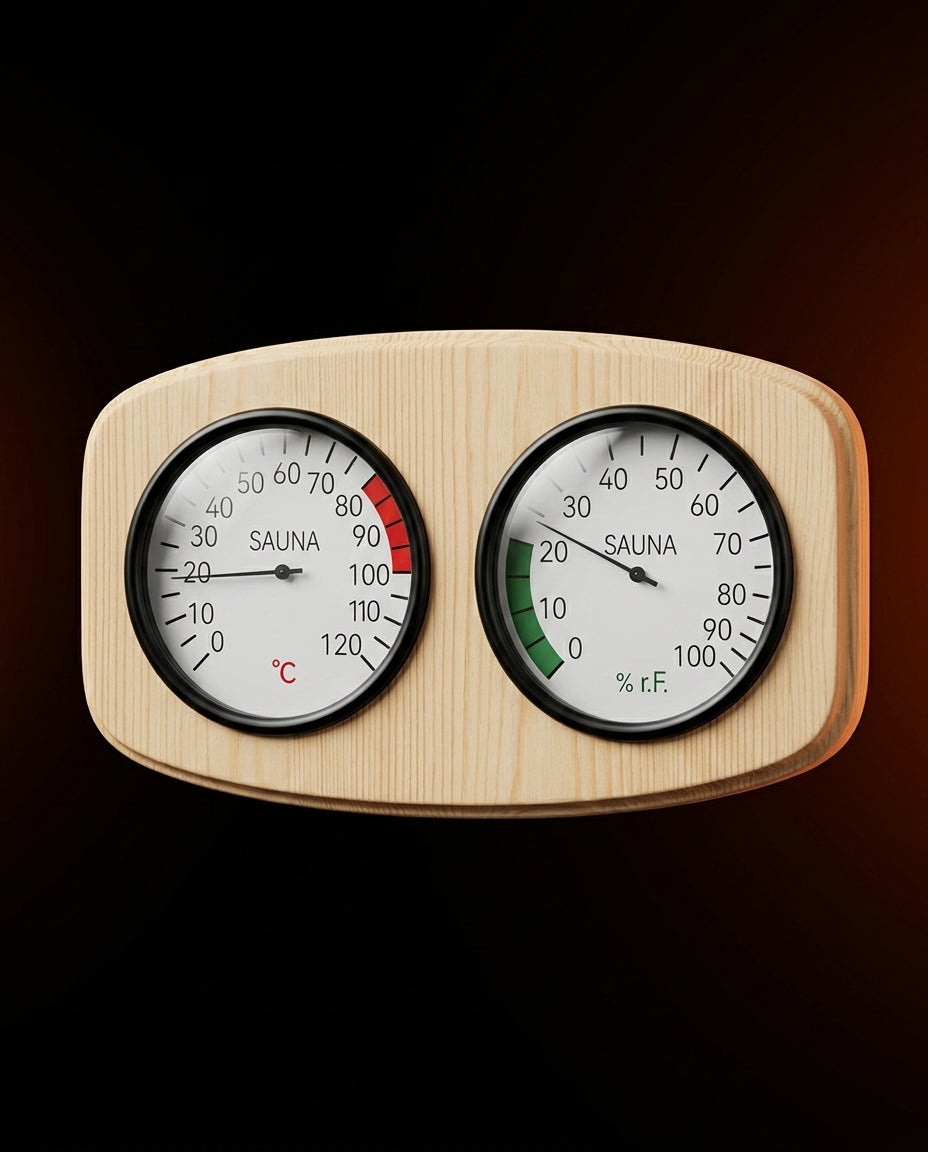 Sauna-Thermometer und Hygrometer aus Holz – Hitze und Feuchte auf einen Blick – Produktbild 2