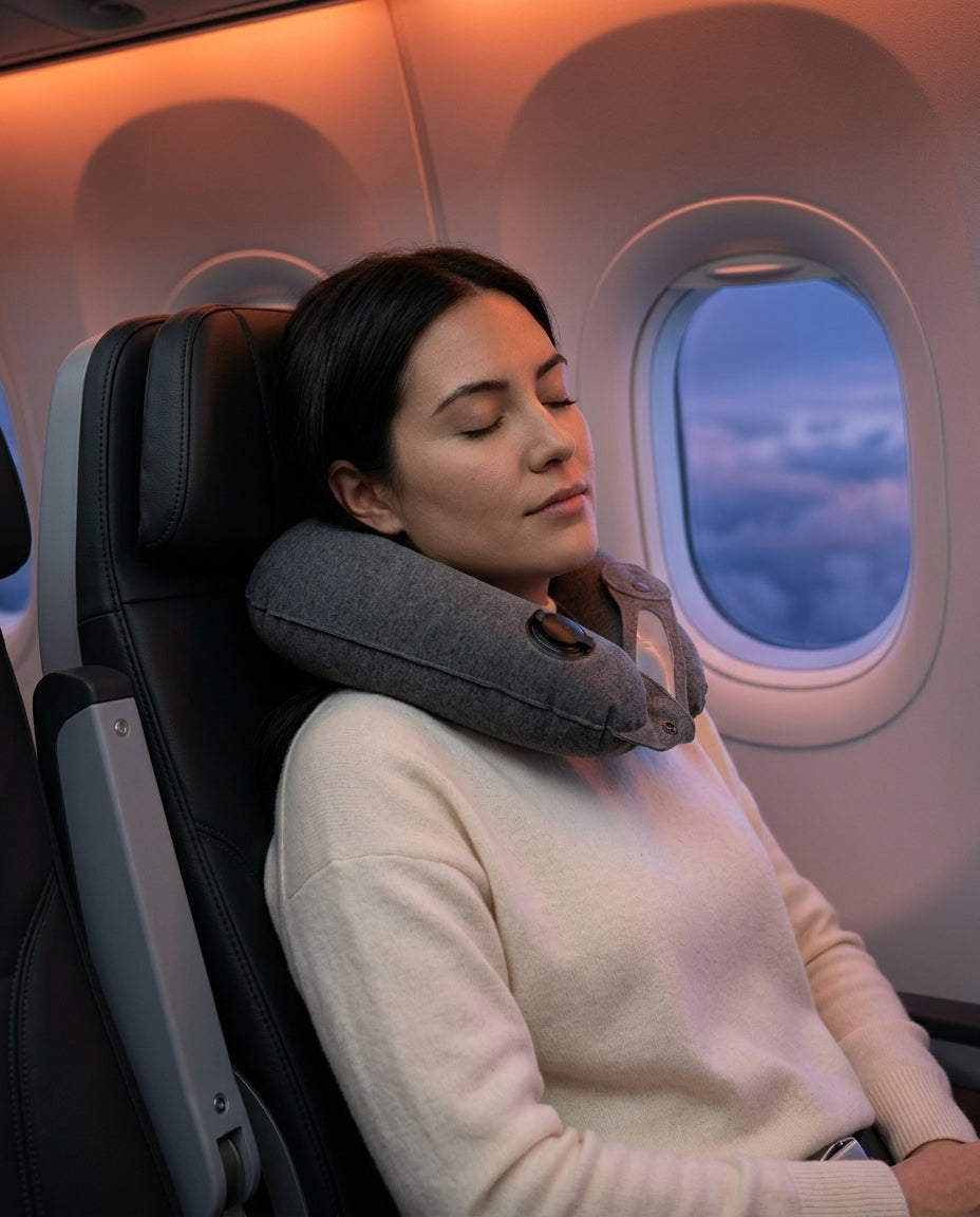 Nackenkissen für Flugzeug und Auto – aufblasbar und platzsparend für erholsame Reisen – Produktbild 2