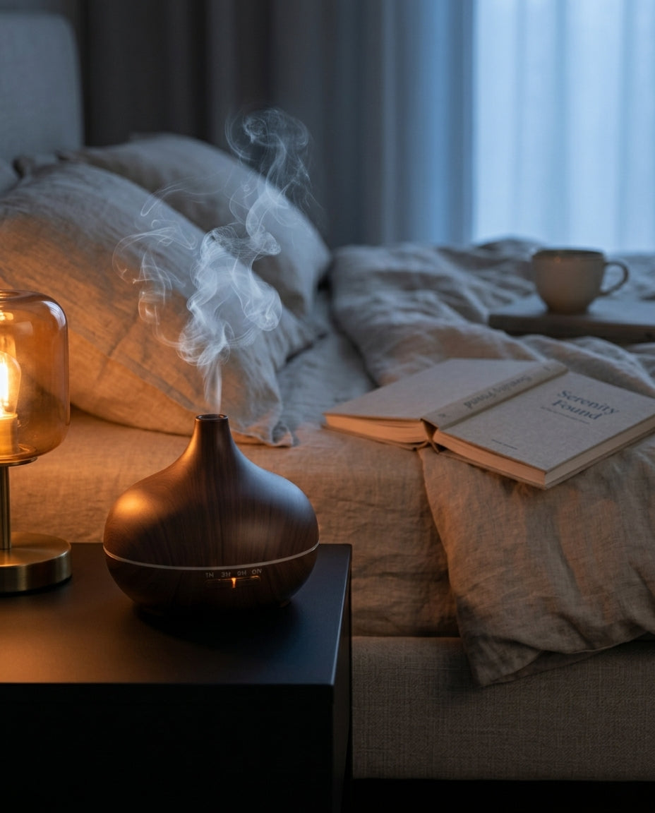Aroma Diffuser mit Farblicht – Ultraschall-Vernebelung in Holzoptik für einen ruhigeren Raum – Produktbild 2