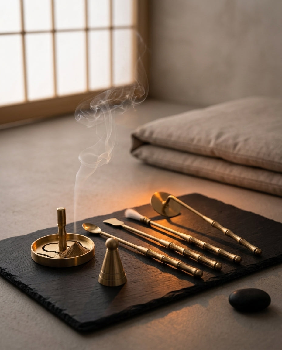 Räucherstäbchen-Set aus Messing – Ritual-Werkzeuge für Pulver und Kegel – Produktbild 2