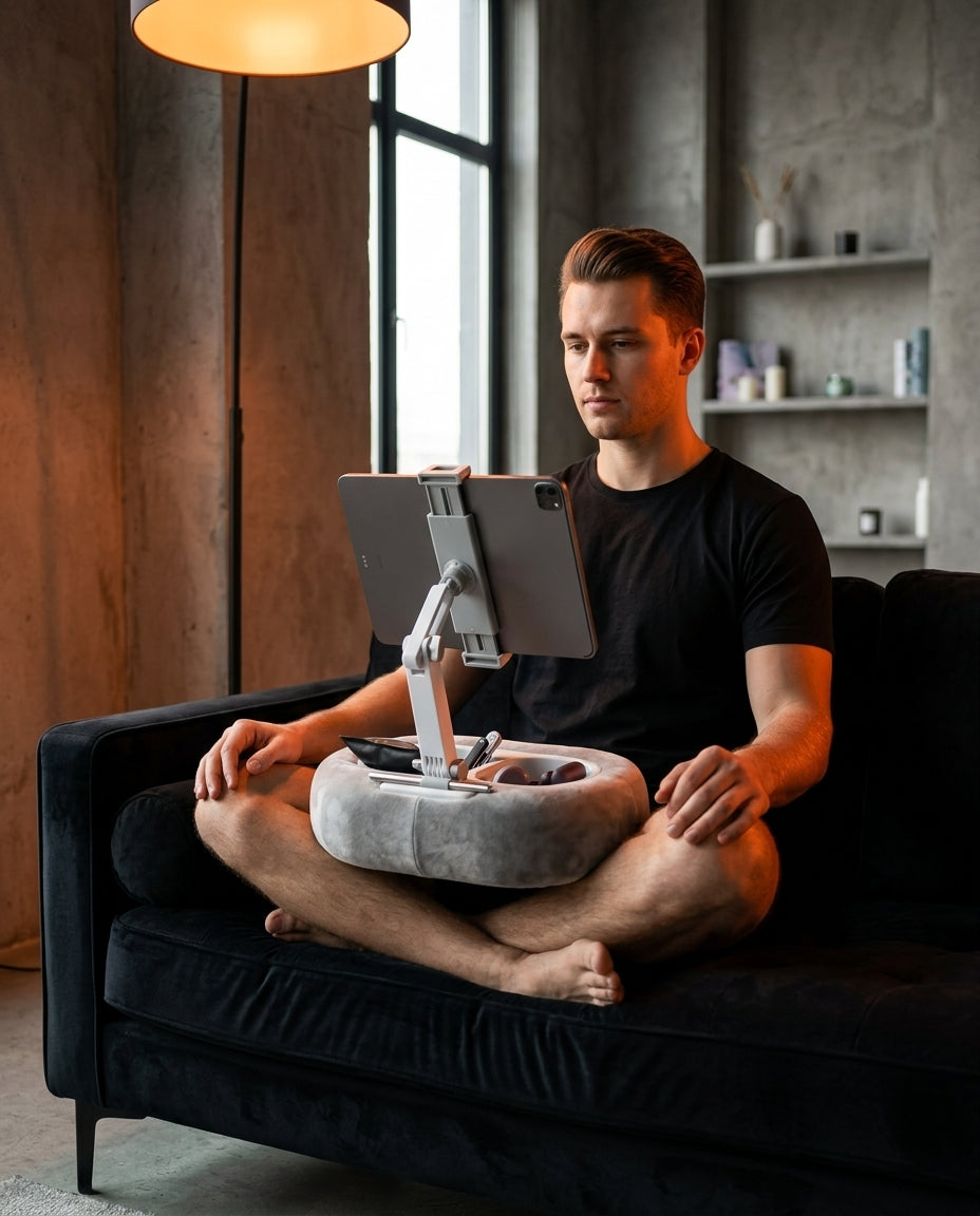 Tablet-Ständer als weiches Kissen – freihändig Lesen und Streamen im Bett und auf dem Sofa – Produktbild 3