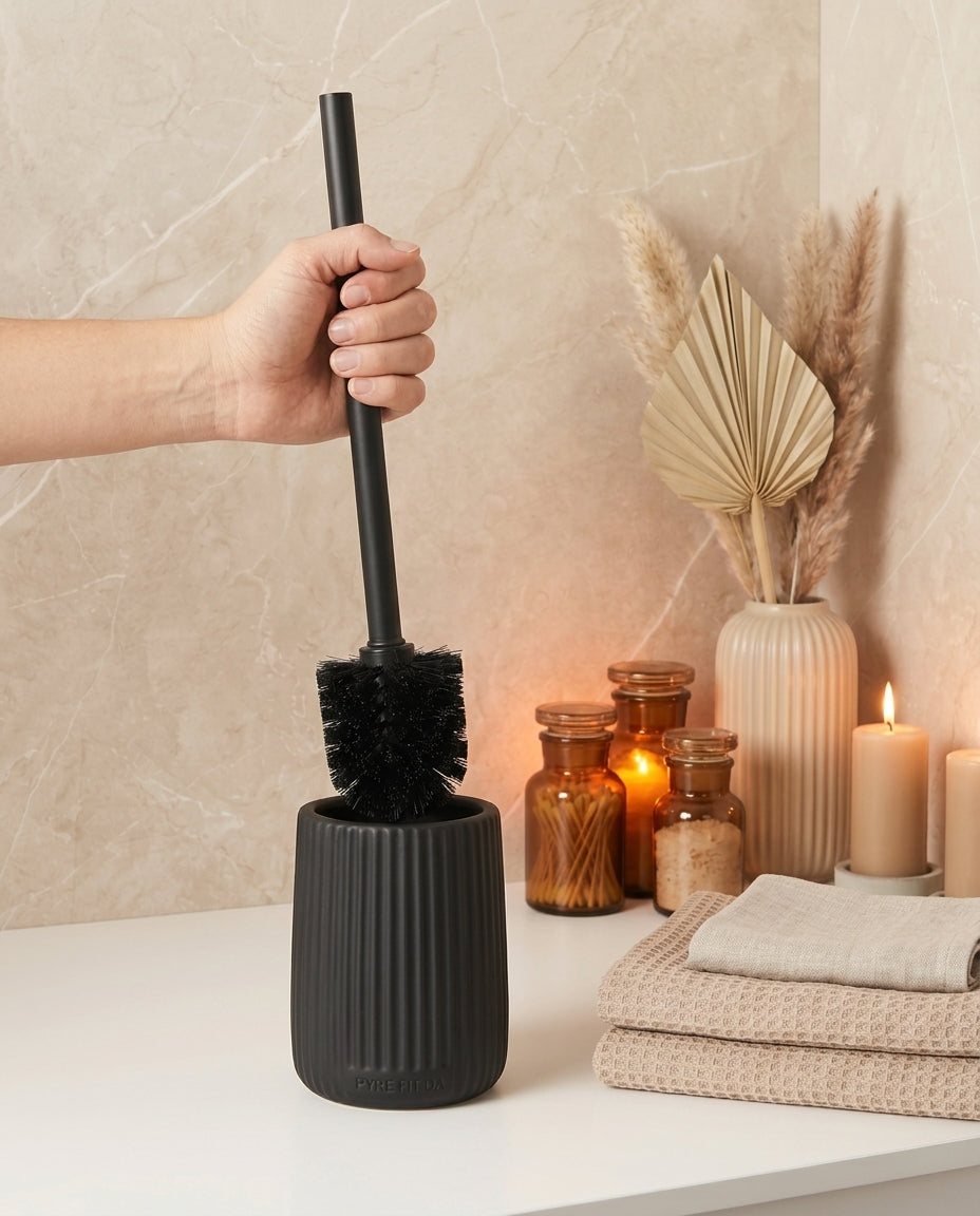 WC-Bürstenhalter aus Keramik mit Rillen-Design – verdeckt die Bürste im Bad – Produktbild 3