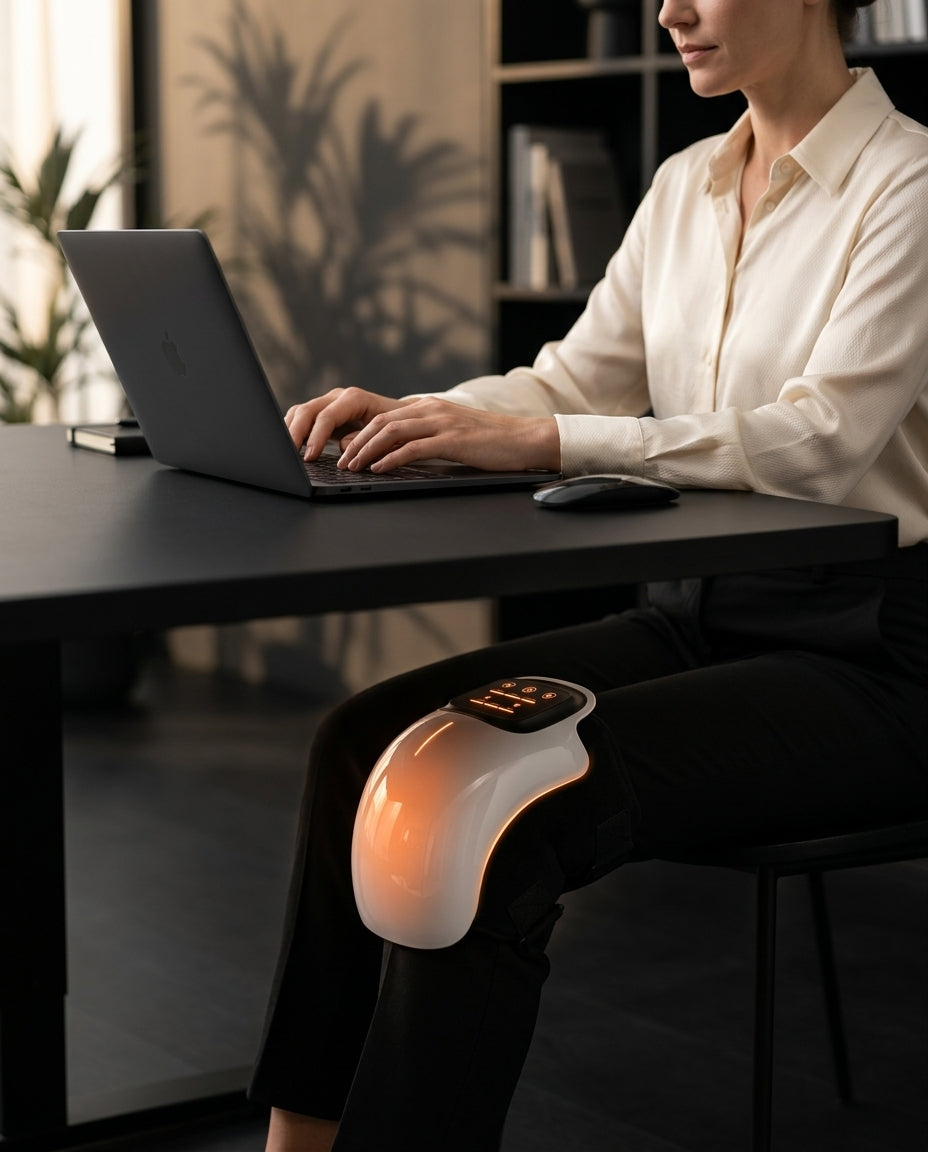 Kniemassagegerät mit Wärme – kabellos und umschliessend für die Regeneration – Produktbild 3