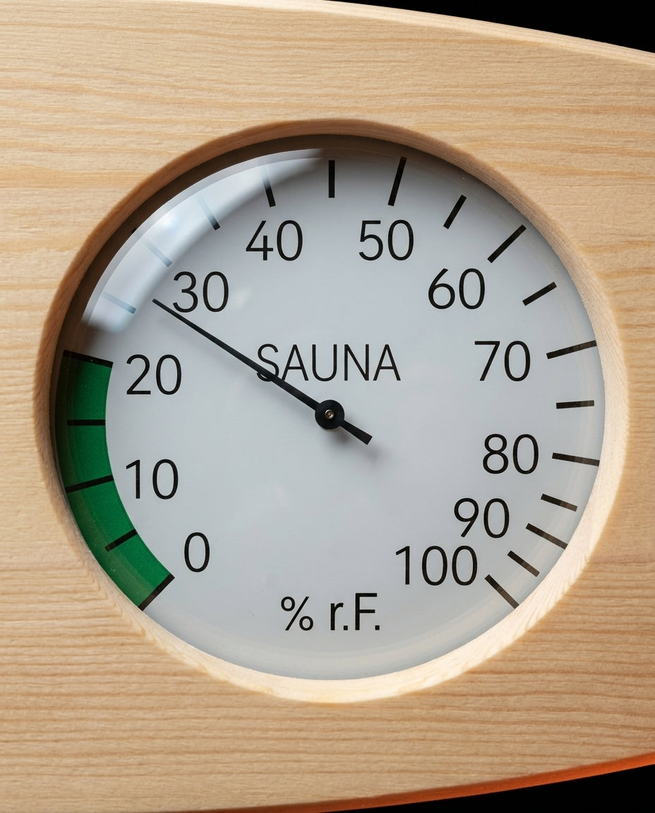 Sauna-Thermometer und Hygrometer aus Holz – Hitze und Feuchte auf einen Blick – Produktbild 6