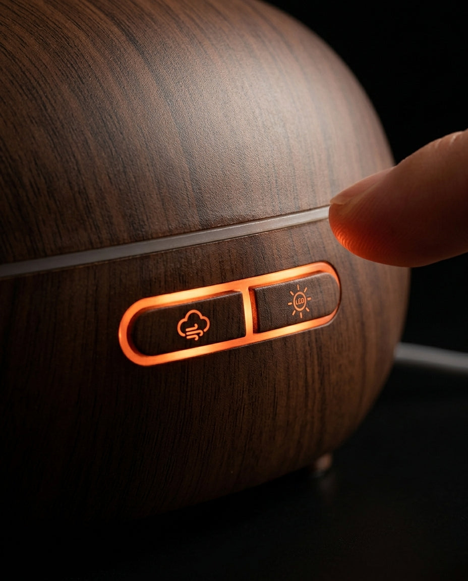 Aroma Diffuser mit Farblicht – Ultraschall-Vernebelung in Holzoptik für einen ruhigeren Raum – Produktbild 6
