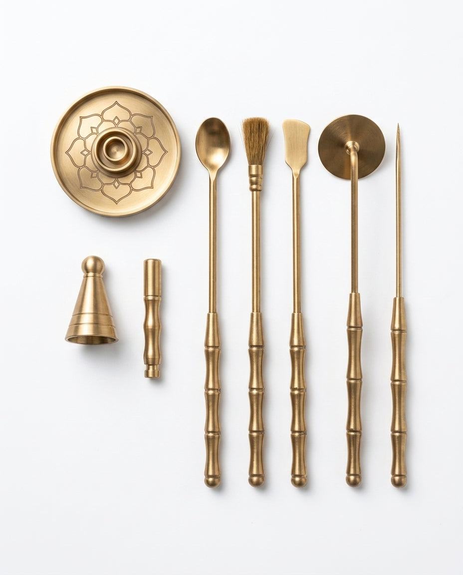 Räucherstäbchen-Set aus Messing – Ritual-Werkzeuge für Pulver und Kegel – Produktbild 8