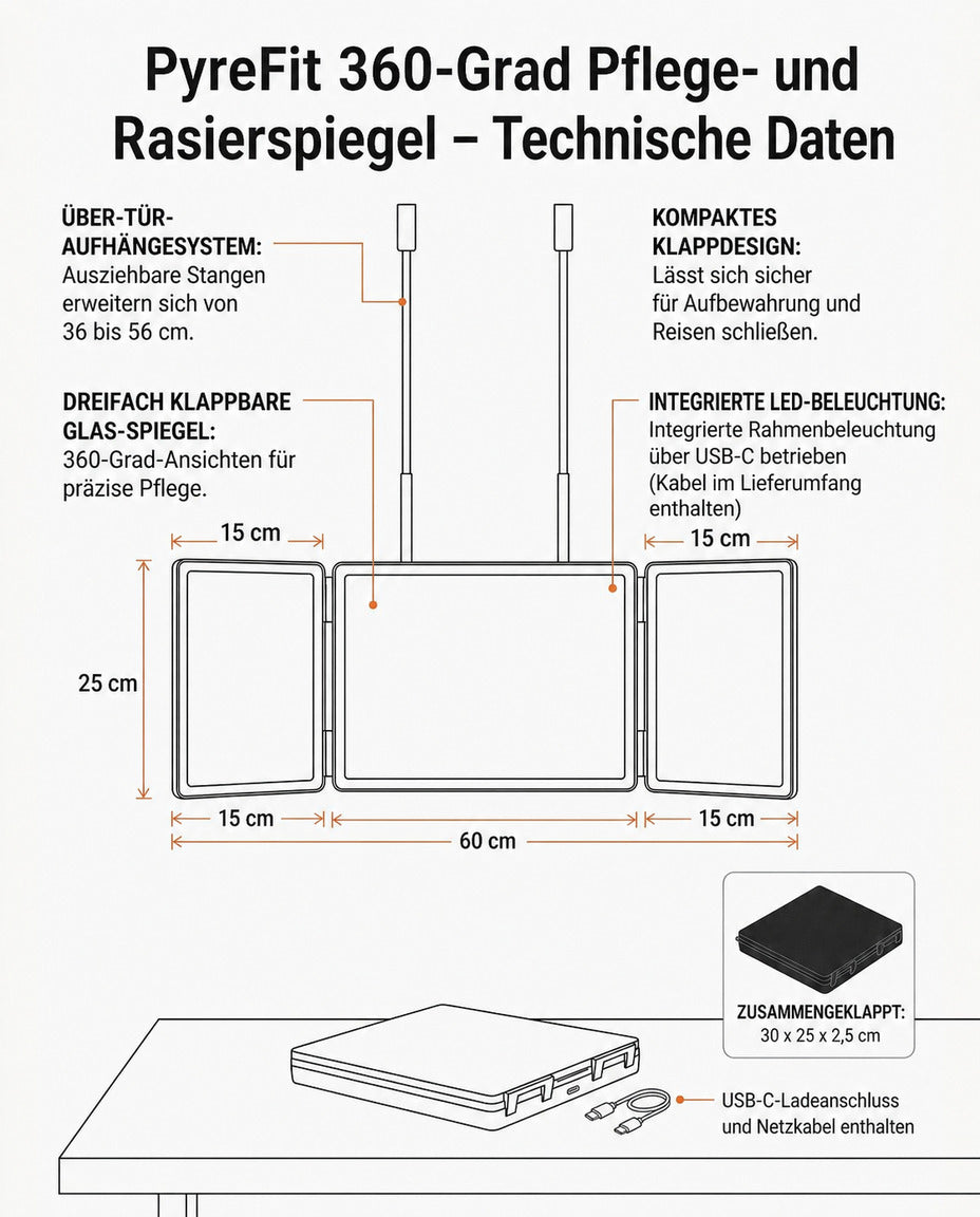 Kosmetikspiegel klappbar mit Rundumblick – für Frisur, Bart und Pflege – Produktbild 8