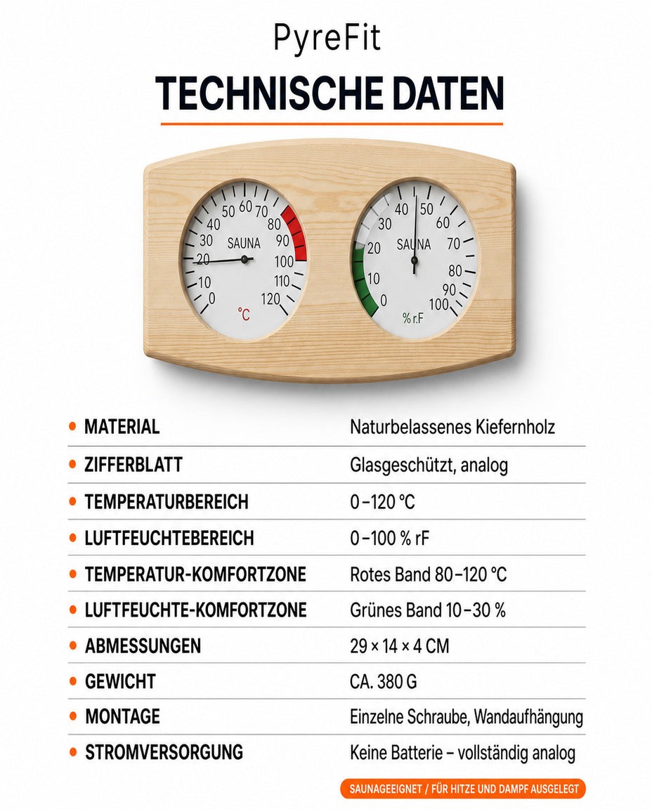 Sauna-Thermometer und Hygrometer aus Holz – Hitze und Feuchte auf einen Blick – Produktbild 9