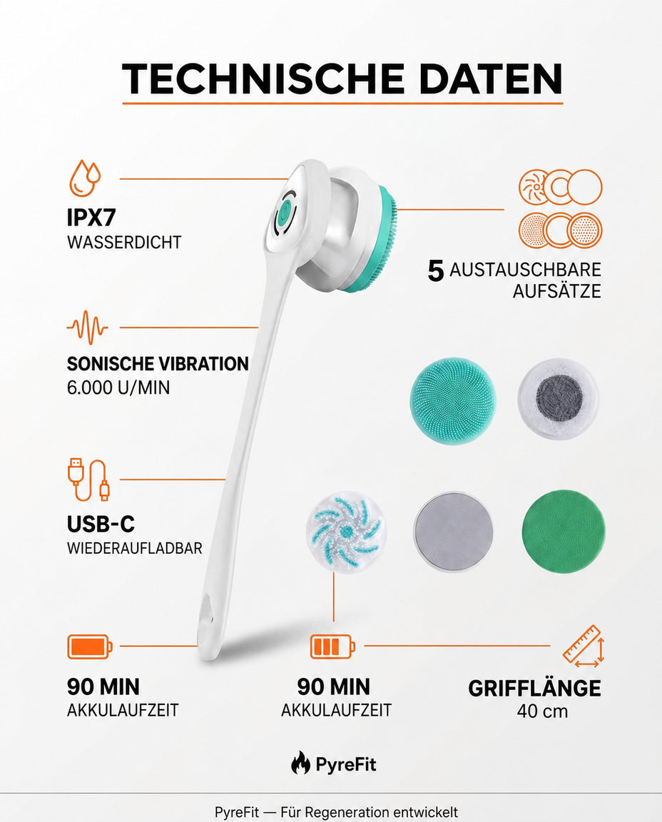 Rückenbürste mit langem Stiel – elektrisch mit abnehmbarem Handteil für die ganze Körperpflege – Produktbild 9