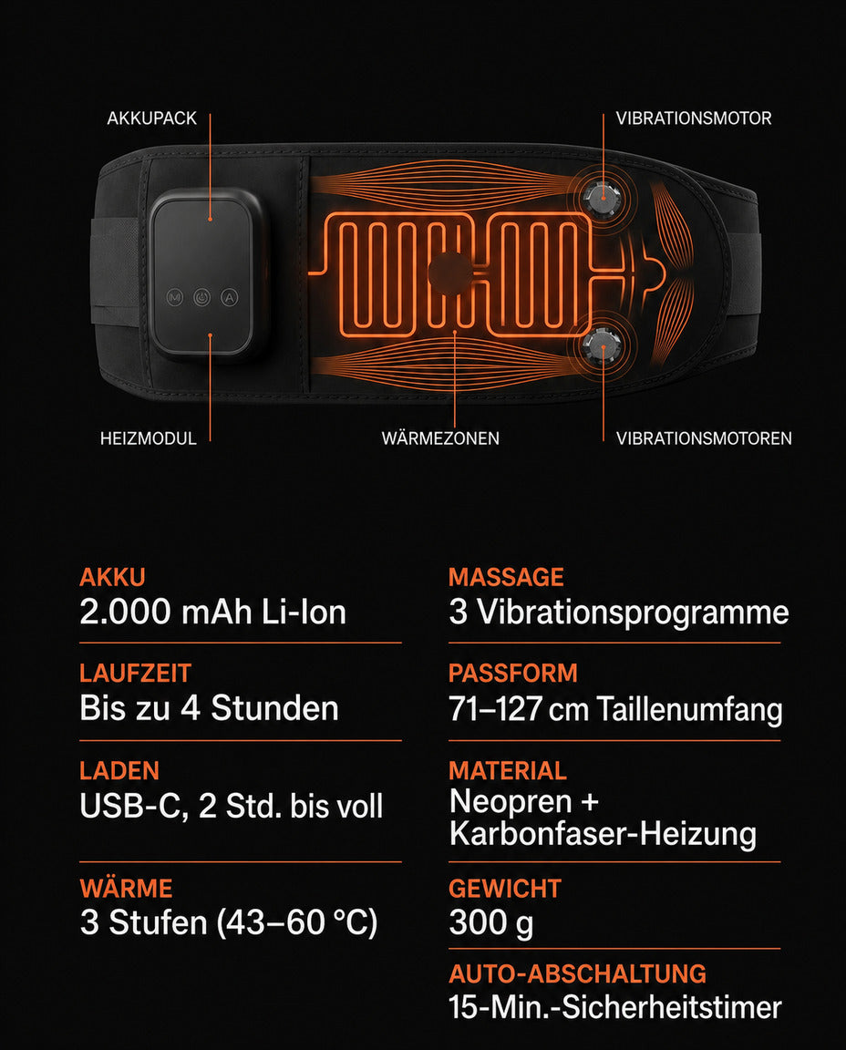 Massagegürtel mit Wärmefunktion – kabellos und tragbar für den unteren Rücken – Produktbild 9
