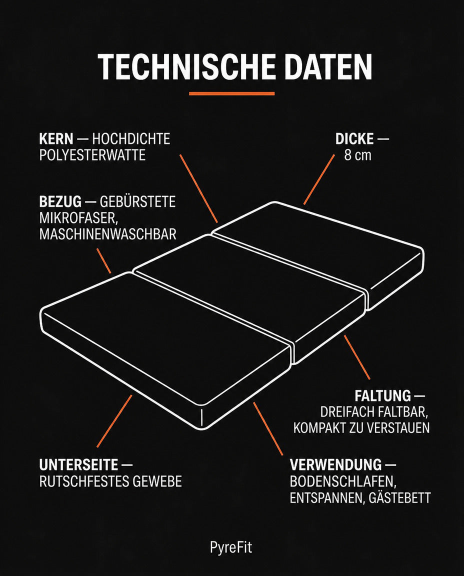 Klappmatratze für Gäste und Yoga – gepolsterte Bodenmatratze zum platzsparenden Verstauen – Produktbild 10