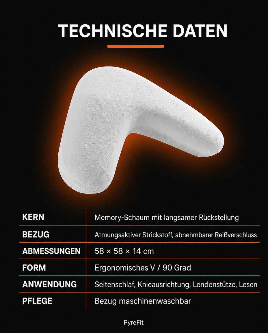 Seitenschläferkissen aus Memory Foam – V-Form für Kopf, Nacken und Beine – Produktbild 10