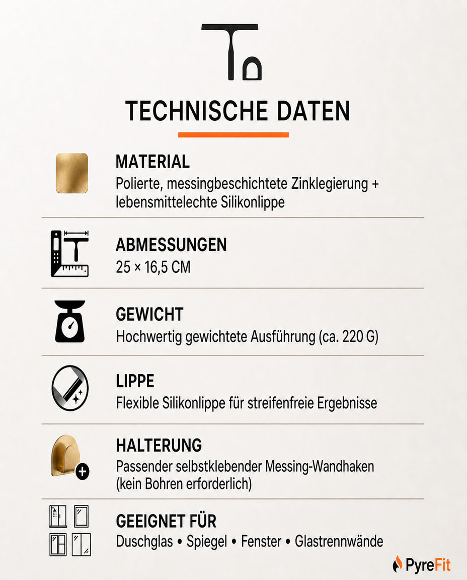 Duschabzieher aus Messing mit Wandhalterung – streifenfreies Glas für Dusche und Spiegel – Produktbild 10