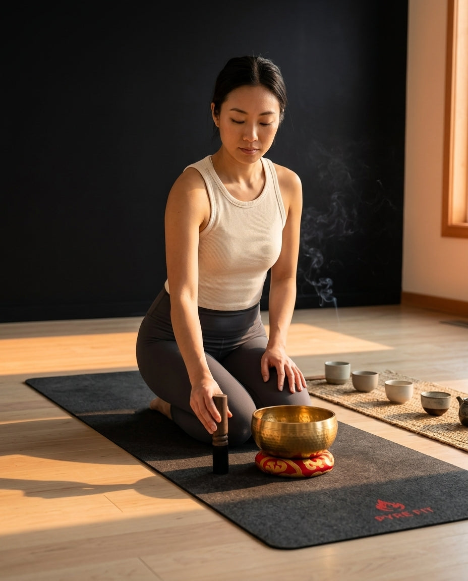 Klangschale aus Kupfer mit Klöppel und Kissen – handgefertigt für Meditation – Produktbild 10