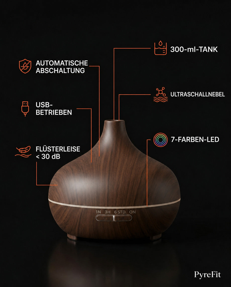 Aroma Diffuser mit Farblicht – Ultraschall-Vernebelung in Holzoptik für einen ruhigeren Raum – Produktbild 10