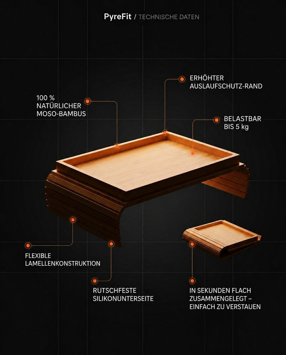 Sofatablett für die Armlehne aus Bambus – klappbare Ablage für Tasse, Buch und Fernbedienung – Produktbild 6