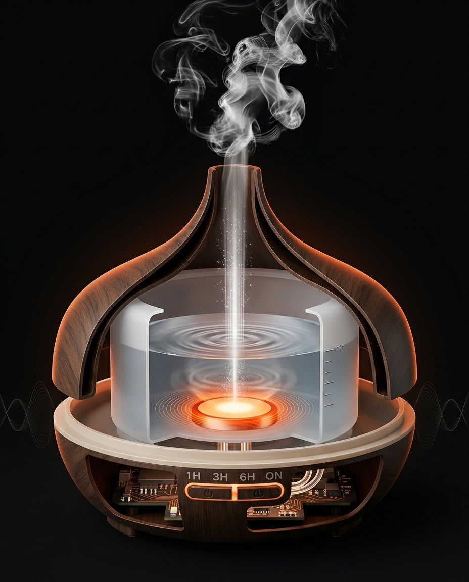 Aroma Diffuser mit Farblicht – Ultraschall-Vernebelung in Holzoptik für einen ruhigeren Raum – Produktbild 12