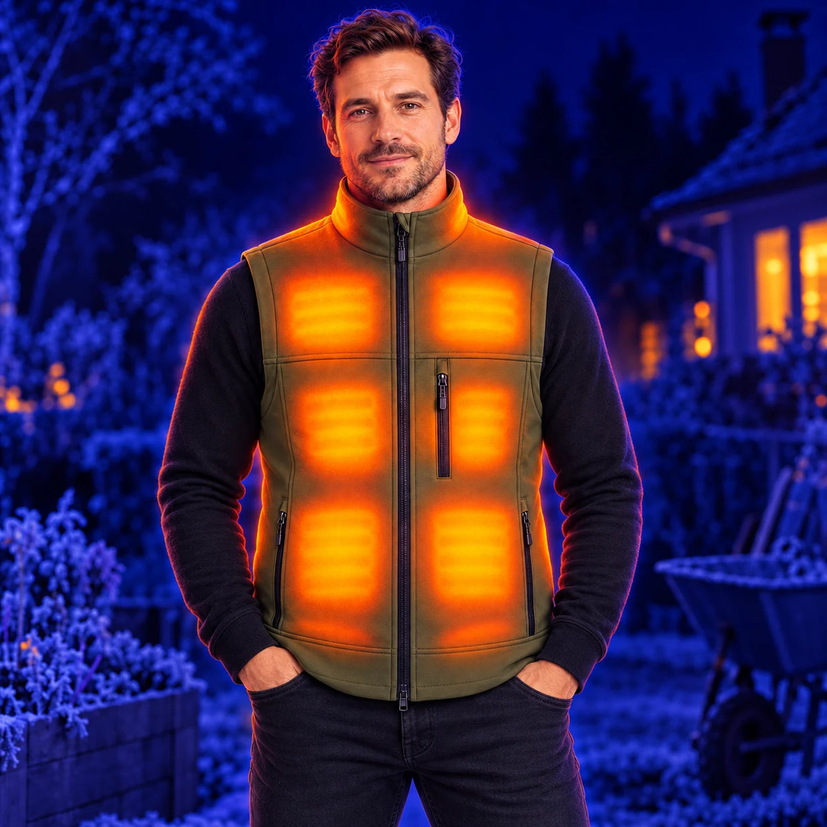 Beheizbare Unisex-Weste PyreFit Allora – Wärme an Nacken, Brust, Bauch, Rücken und Lendenbereich