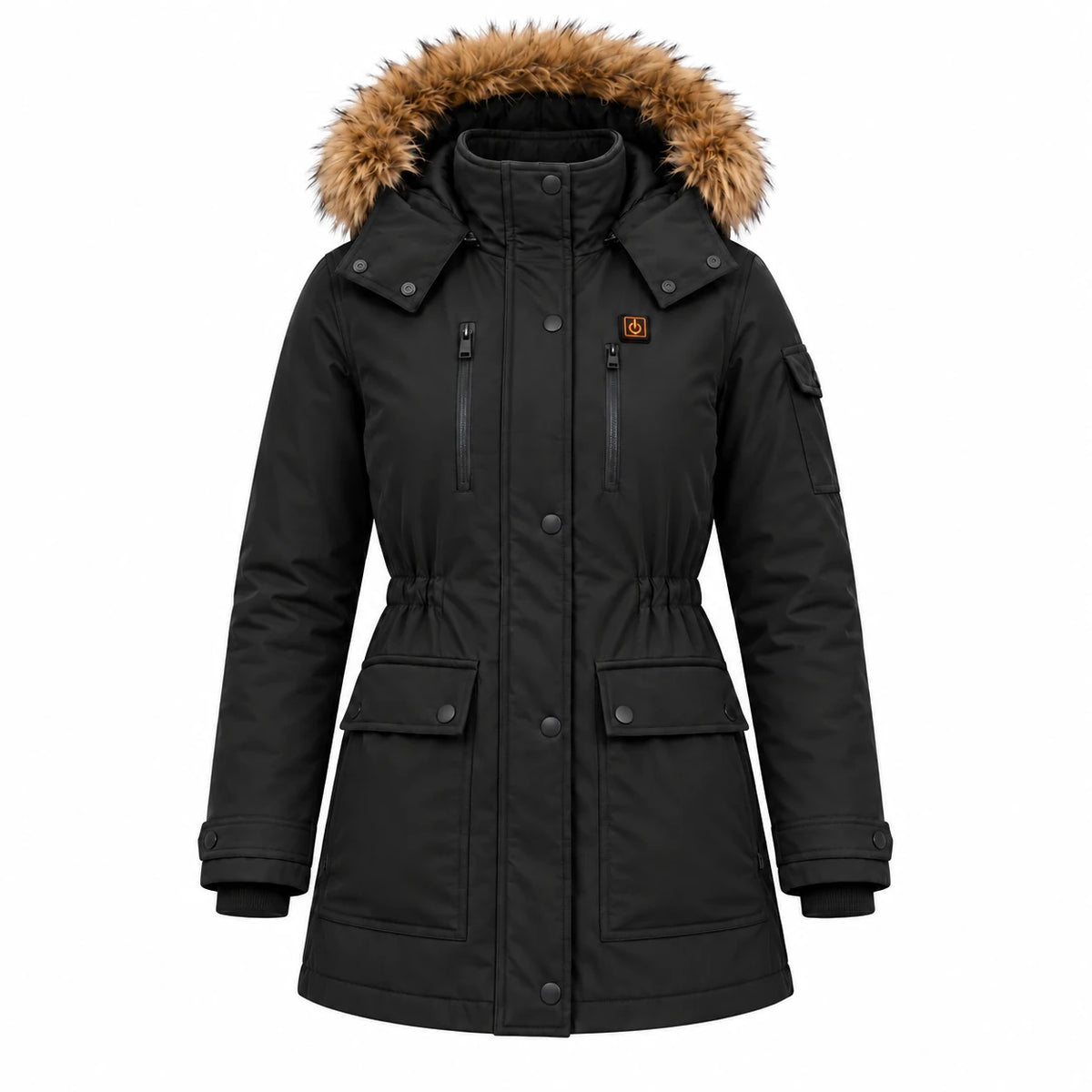 Beheizbarer Damen-Wintermantel PyreFit Apexor in Schwarz, Produktansicht ohne Model