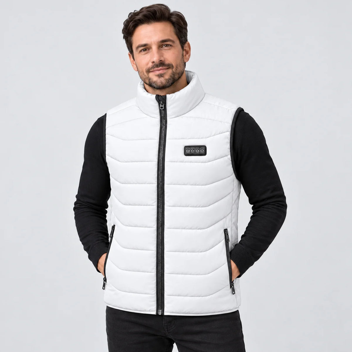 Beheizbare Unisex-Weste PyreFit Aurina in Weiß, Frontansicht