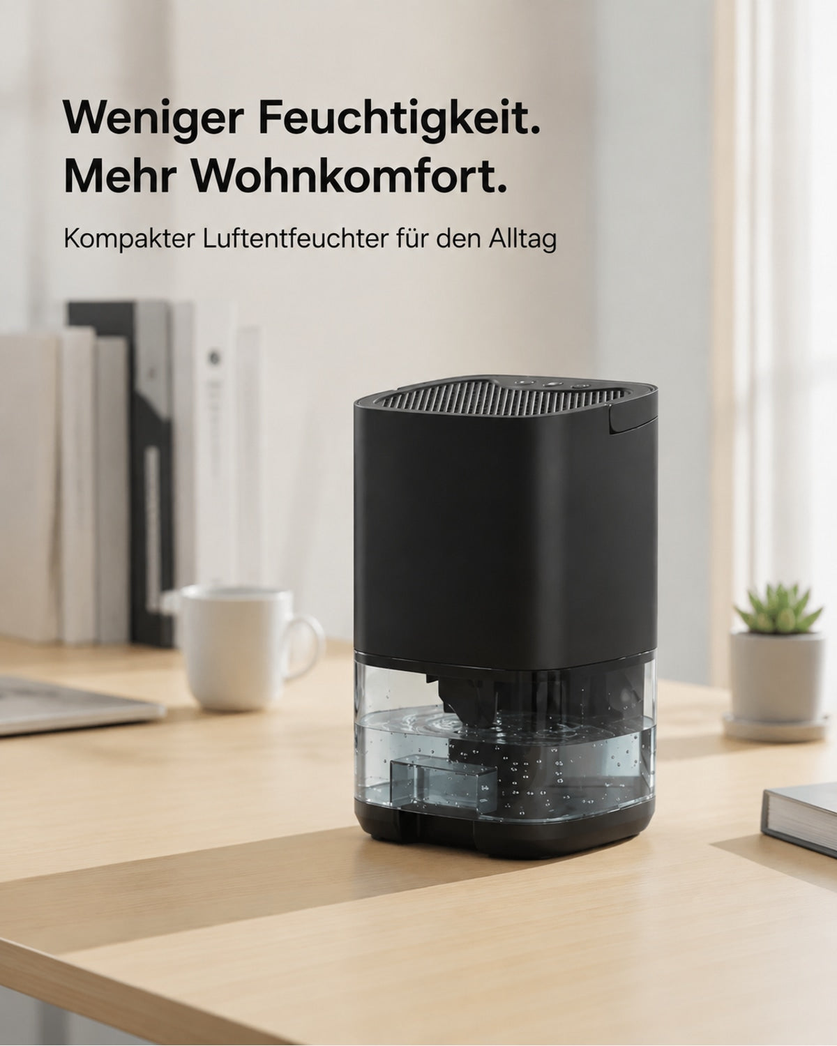 Mini-Luftentfeuchter mit 1-Liter-Wassertank – Schwarz – Produktansicht 2