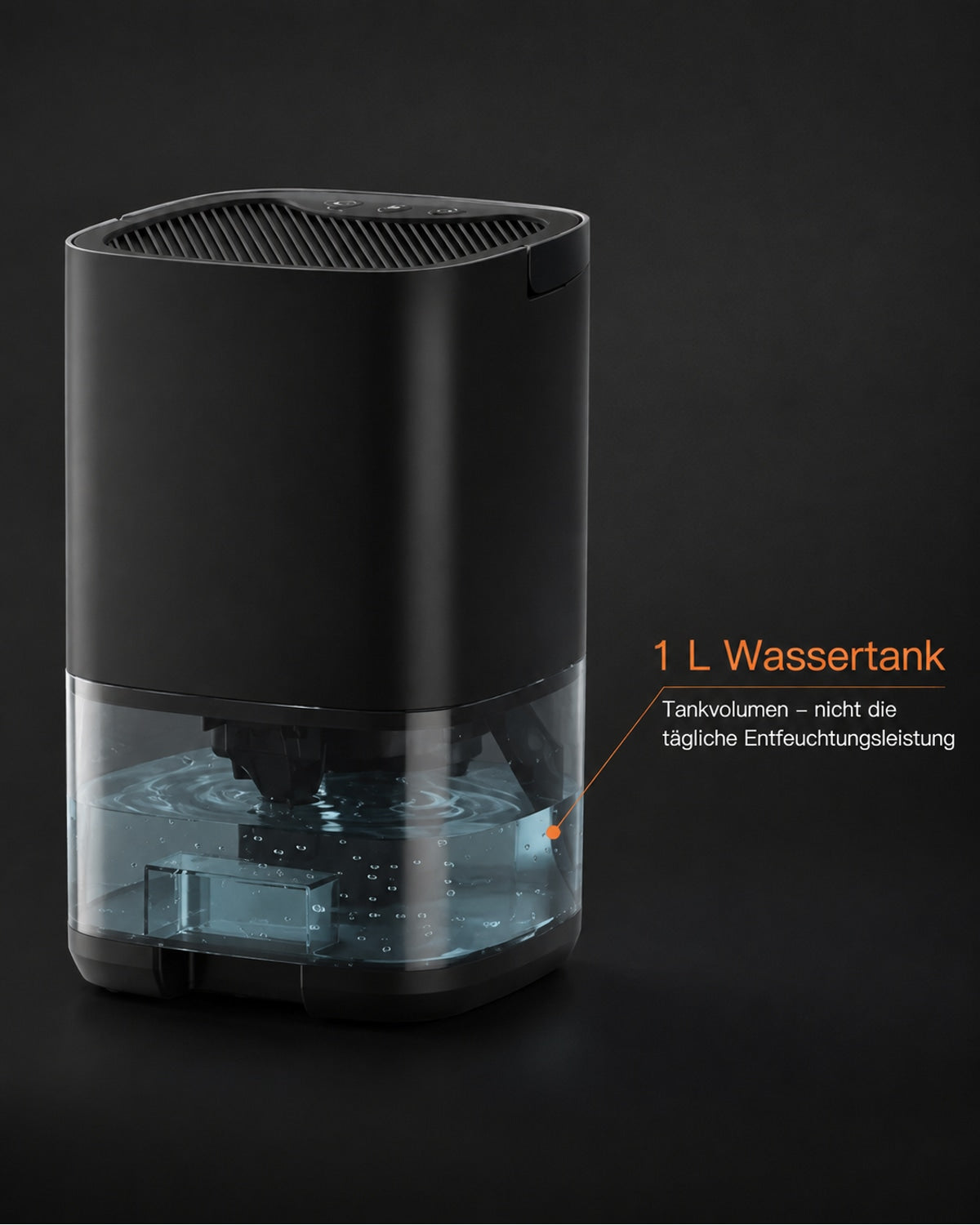 Mini-Luftentfeuchter mit 1-Liter-Wassertank – Schwarz – Produktansicht 3