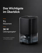 Mini-Luftentfeuchter mit 1-Liter-Wassertank – Schwarz – Produktansicht 9