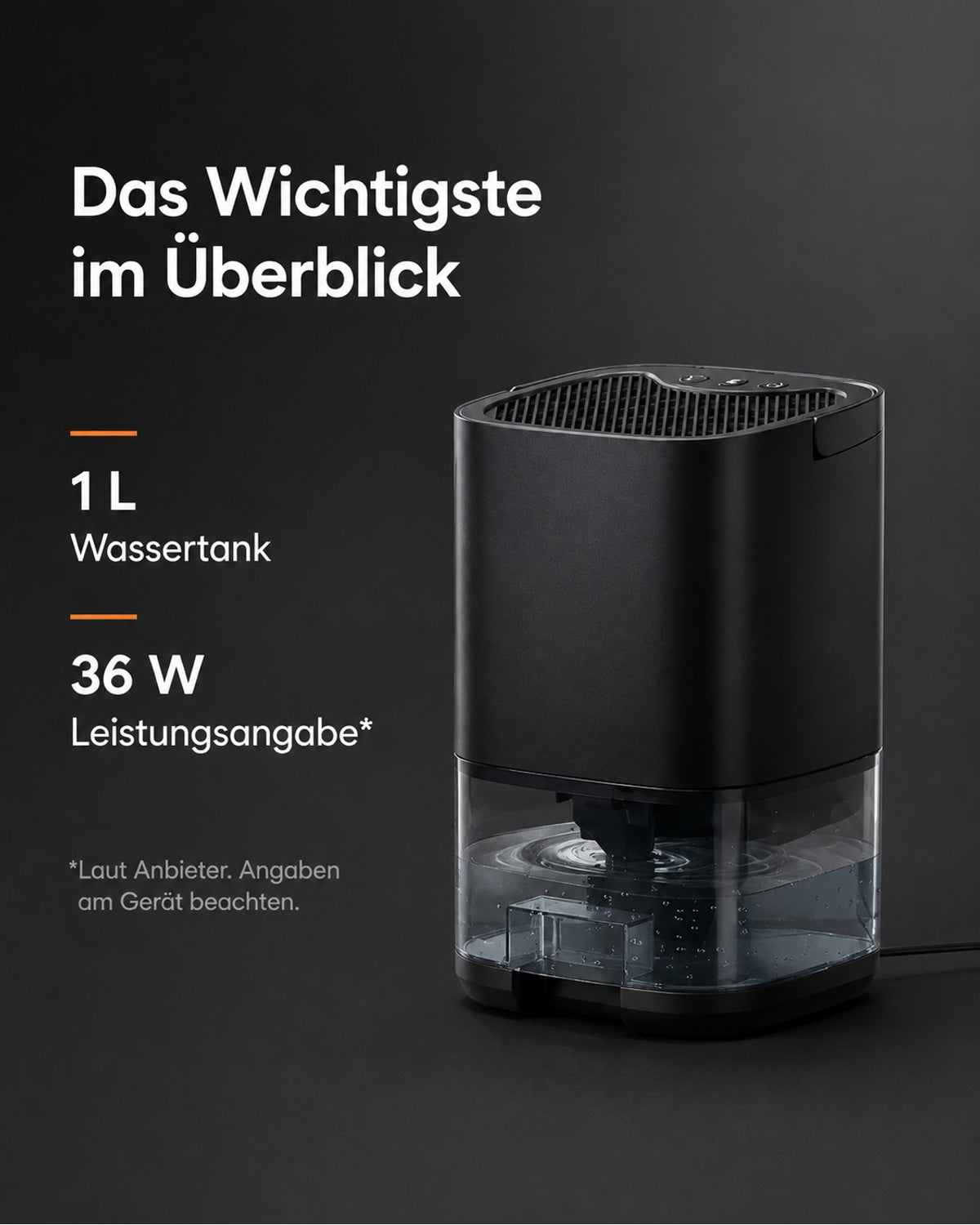 Mini-Luftentfeuchter mit 1-Liter-Wassertank – Schwarz – Produktansicht 9