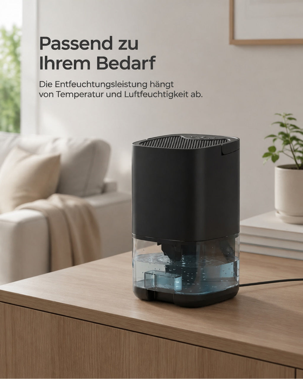 Mini-Luftentfeuchter mit 1-Liter-Wassertank – Schwarz – Produktansicht 10