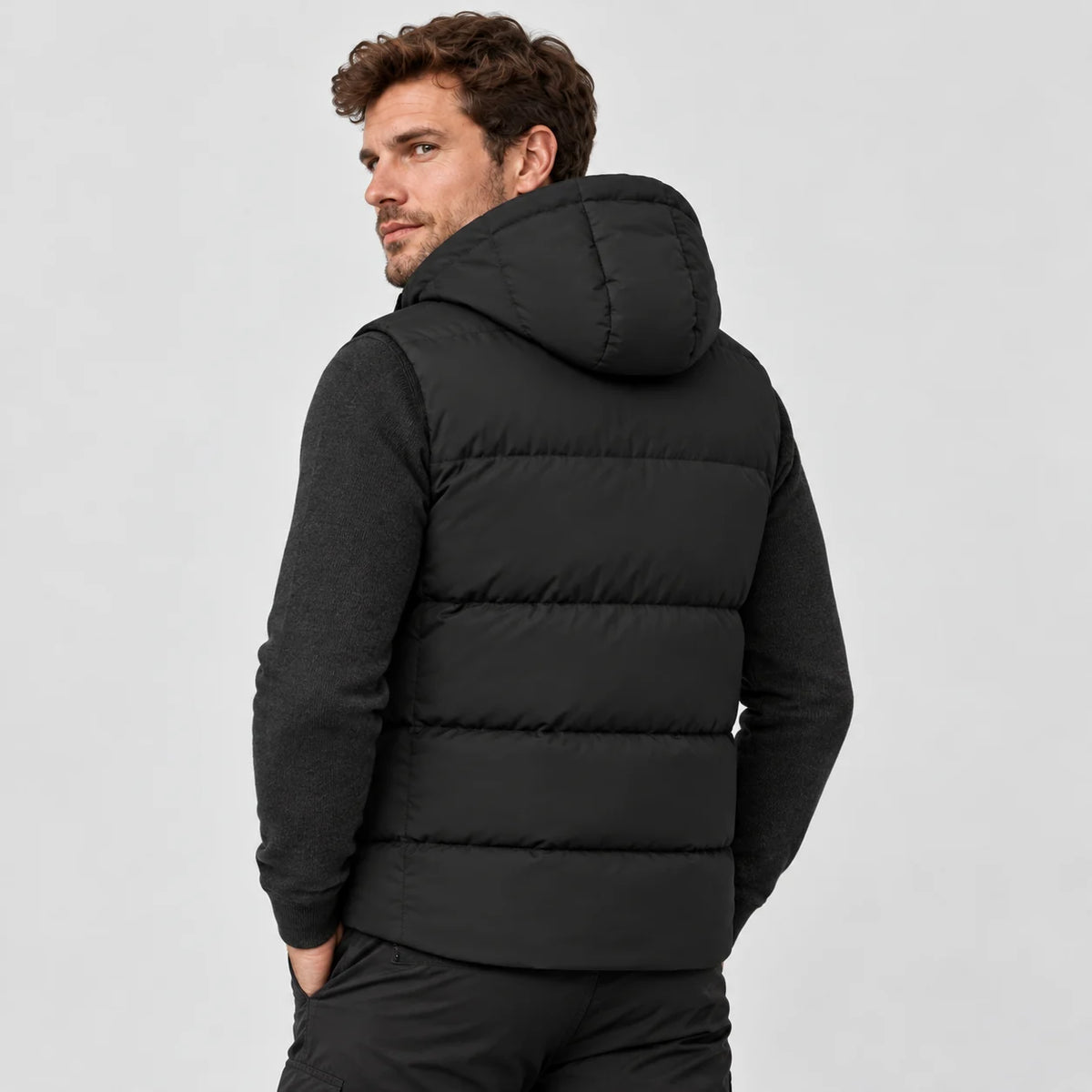 Beheizbare Unisex-Weste mit Kapuze PyreFit Horizonor, Rückansicht