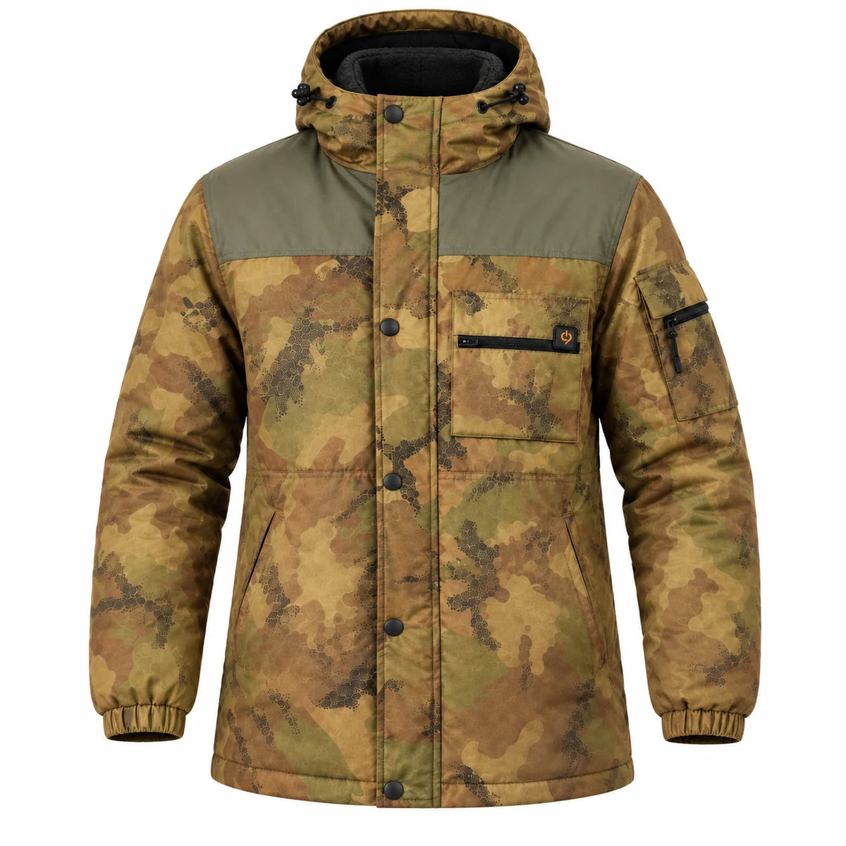 Beheizbare Herrenmantel in Camouflage PyreFit Mistro, Produktansicht ohne Model