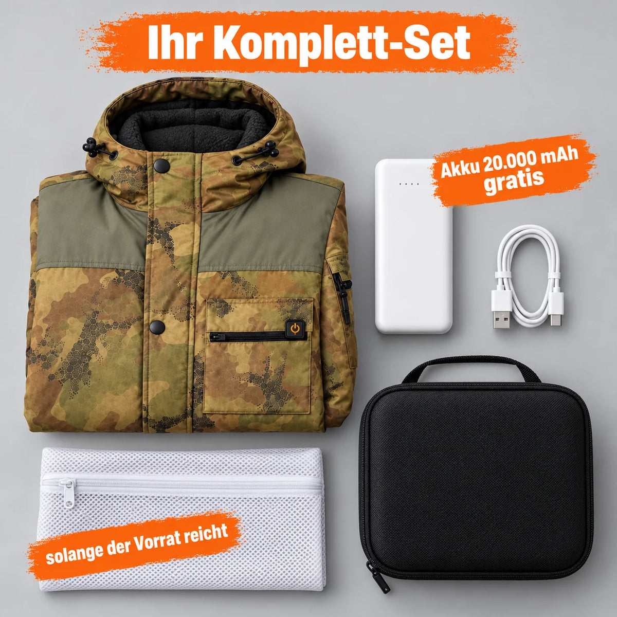 Komplett-Set: Mistro, 20.000-mAh-Akku, Ladekabel, Wäschenetz und Tasche