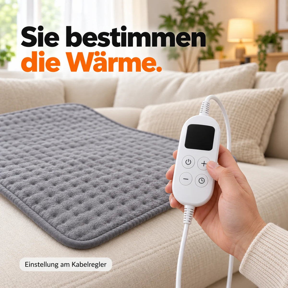 Wärme am Kabelregler des elektrischen Heizkissens einstellen