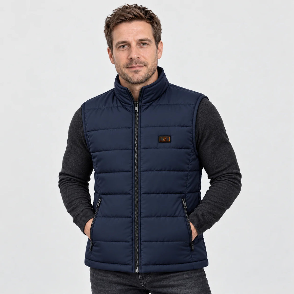 Beheizbare Unisex-Steppweste PyreFit Pivotan in Marineblau, Frontansicht