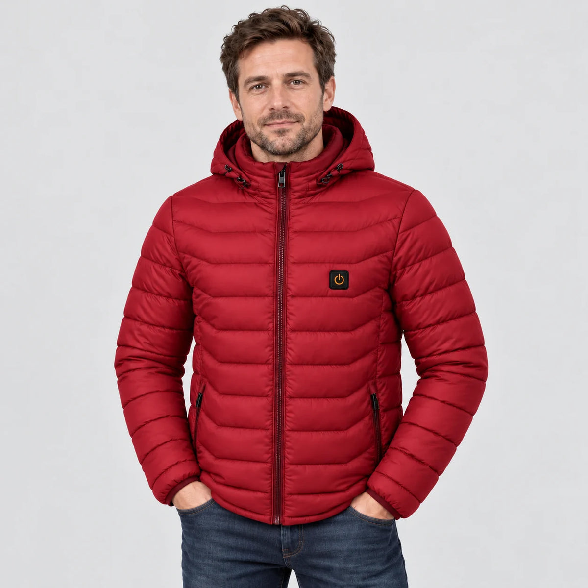 Beheizbare Herren-Steppjacke PyreFit Rangor in Rot, Frontansicht