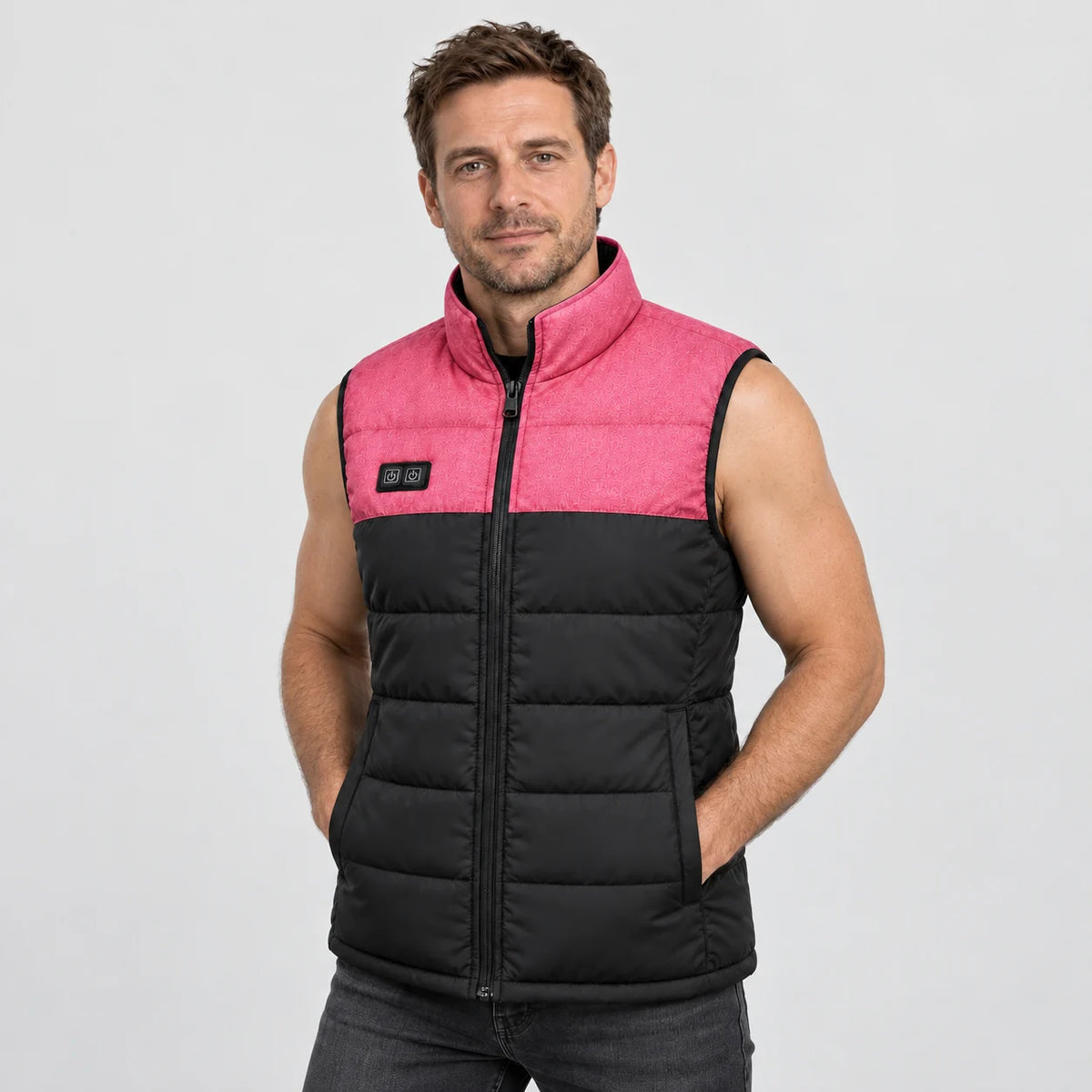 Beheizbare Unisex-Steppweste PyreFit Rundor, getragen, Frontansicht