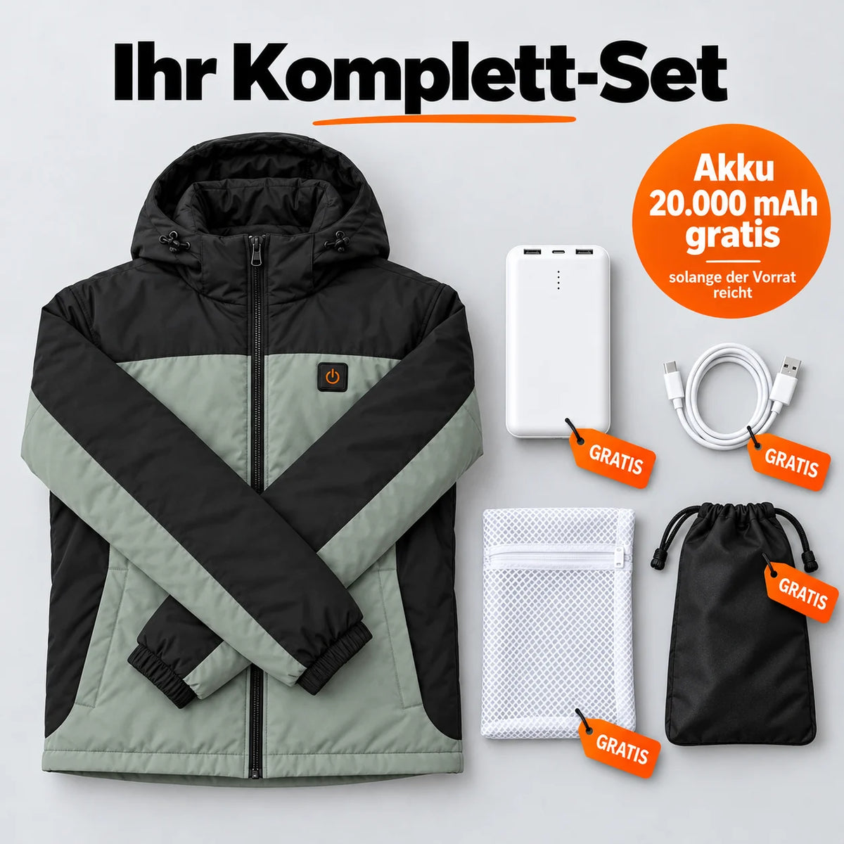 Komplett-Set: Schiefer, 20.000-mAh-Akku, Ladekabel, Wäschenetz und Tasche