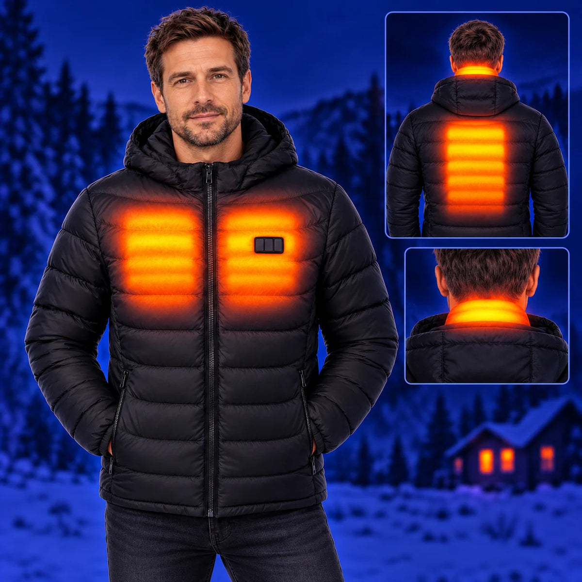 Heizjacke mit 21 Heizzonen – Illustration der Wärmeverteilung