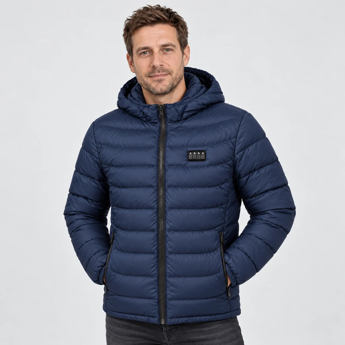 Beheizbare Steppjacke PyreFit Heizjacke in Blau – Vorderansicht