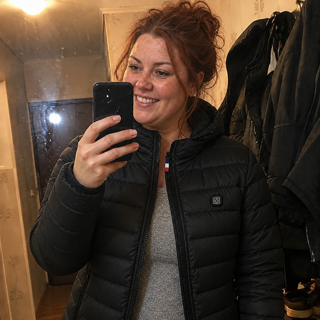 Karine M. mit der beheizbaren Winterjacke