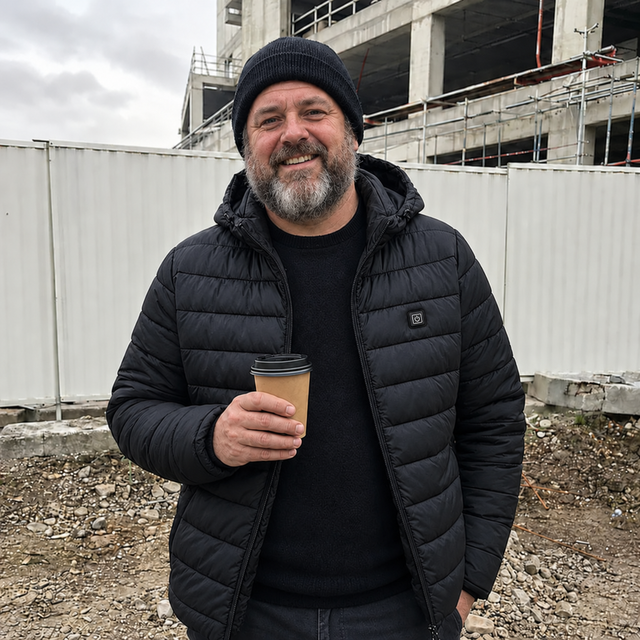 Pascal G. mit der beheizbaren Winterjacke