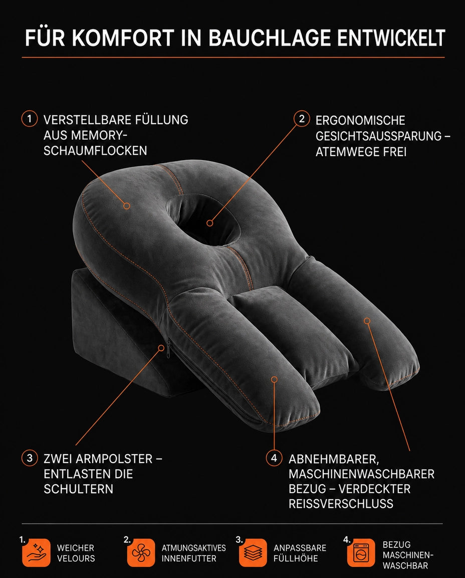 Bauchschläferkissen mit verstellbarer Füllung – Memory Foam für druckfreies Liegen – Produktbild 8