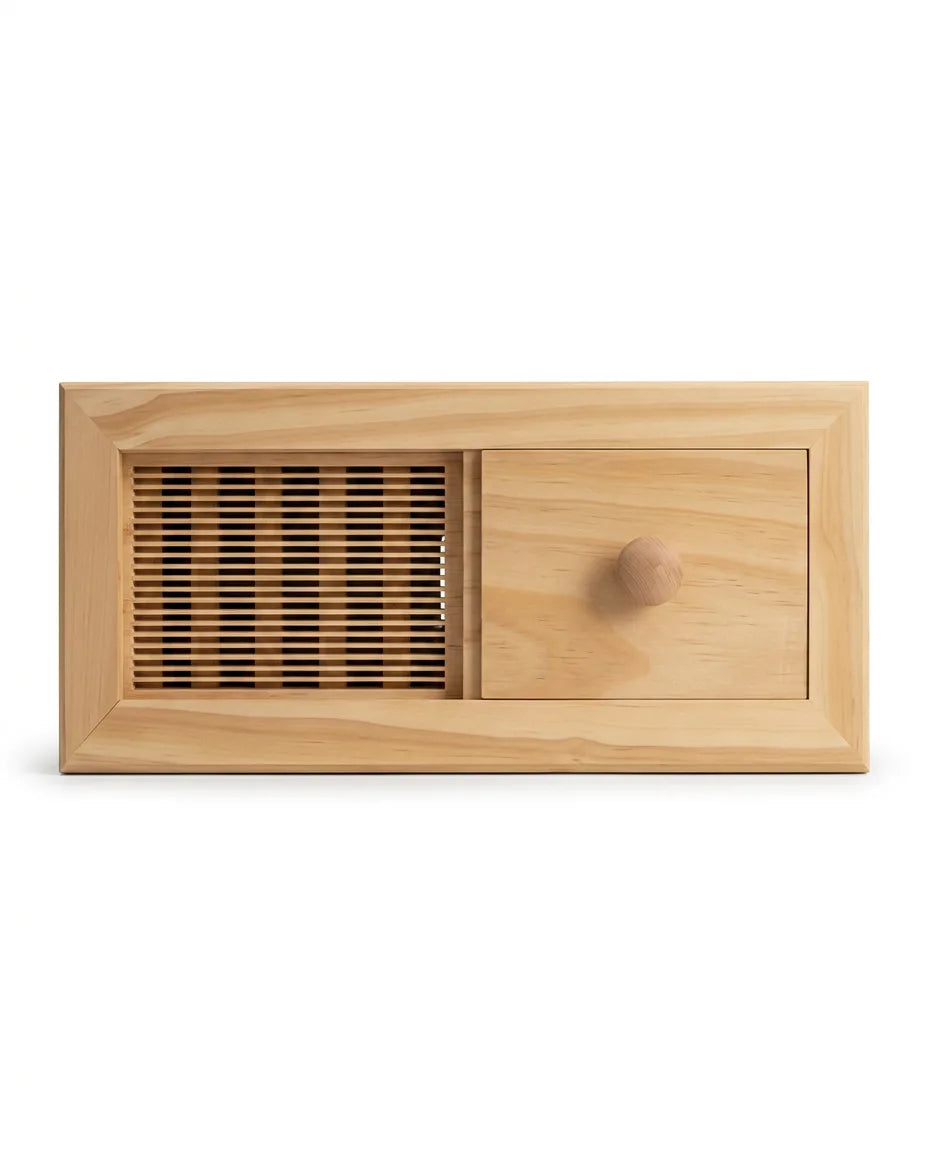 Sauna-Lüftungsventil aus Saunaholz – regulierbare Belüftung mit Schieber – Produktbild 1