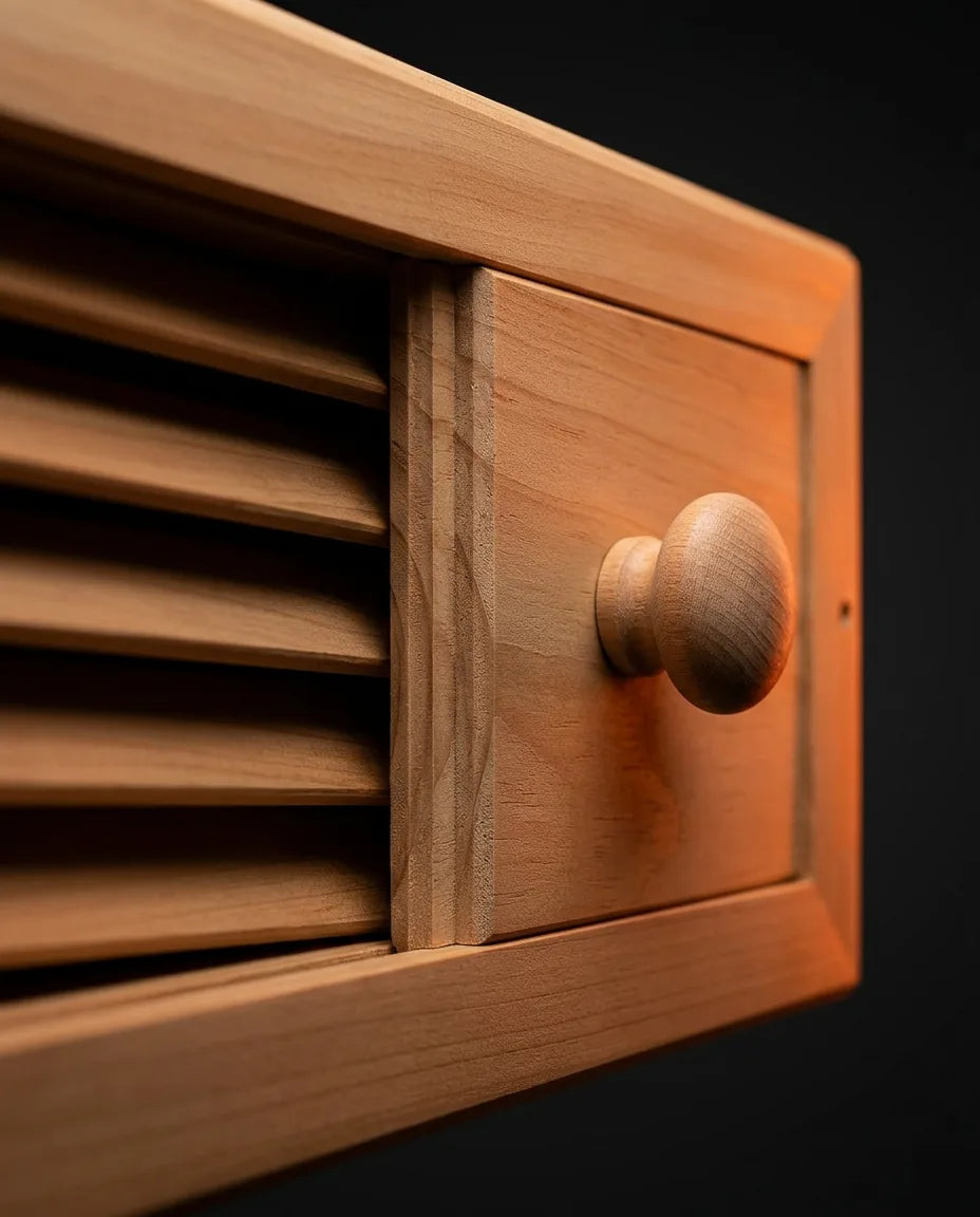 Sauna-Lüftungsventil aus Saunaholz – regulierbare Belüftung mit Schieber – Produktbild 4