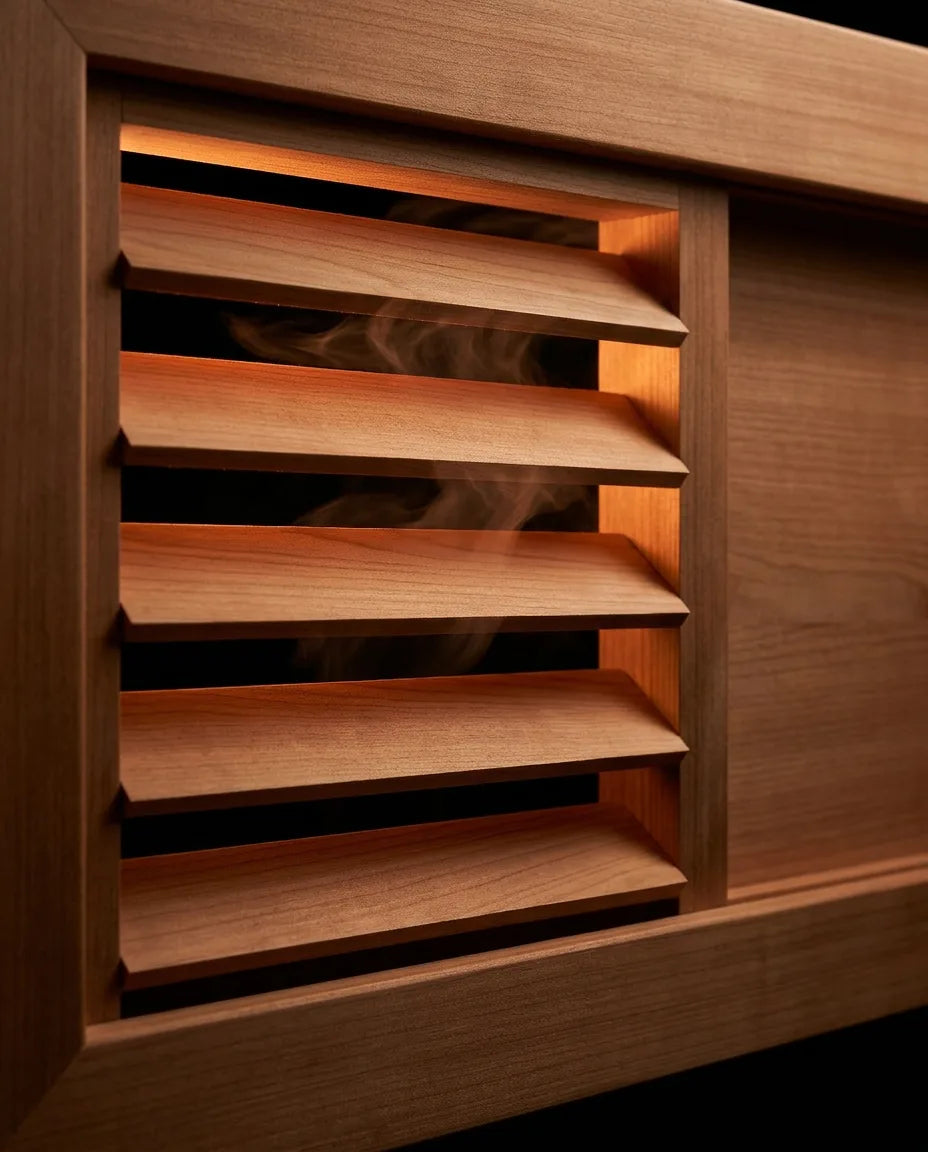 Sauna-Lüftungsventil aus Saunaholz – regulierbare Belüftung mit Schieber – Produktbild 5