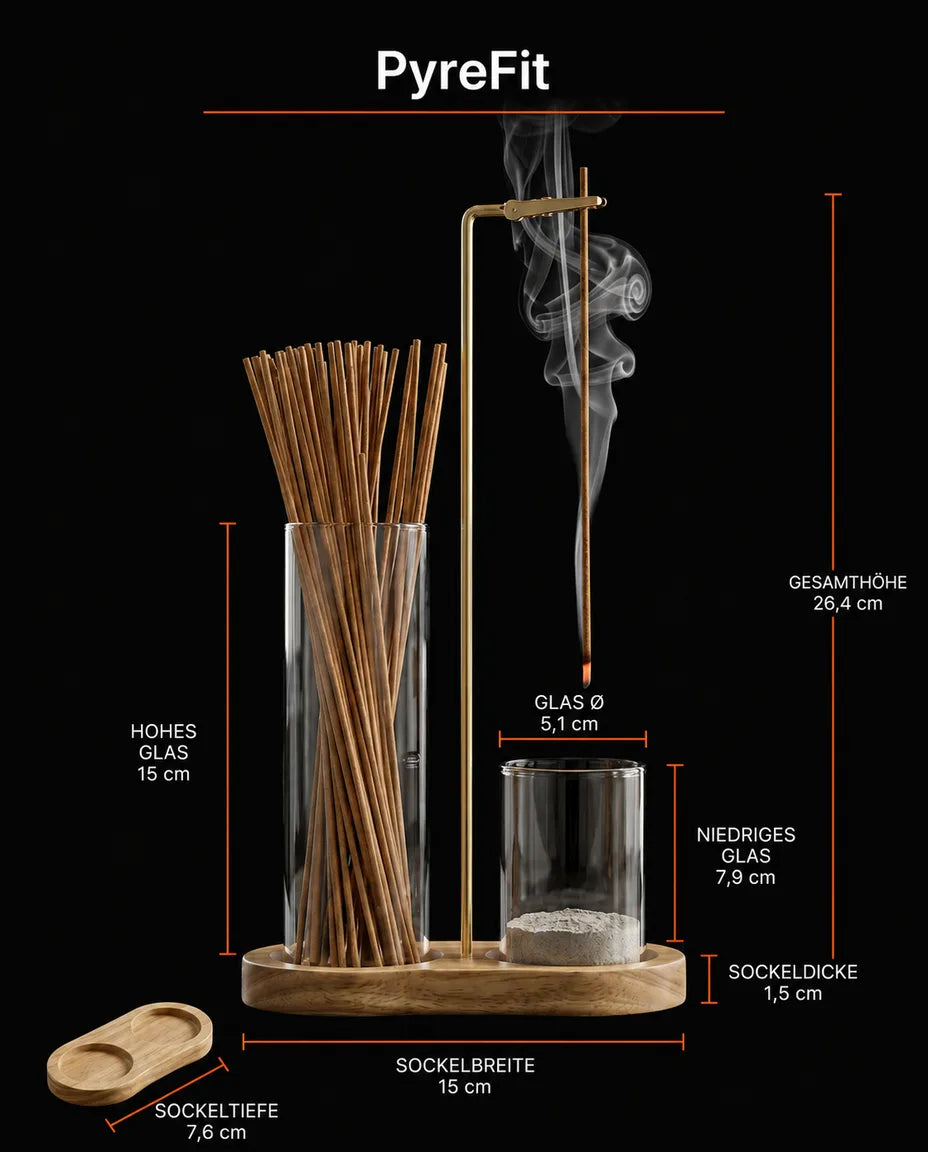 Räucherstäbchenhalter aus Messing und Holz – Glasschale fängt die Asche sauber auf – Produktbild 7